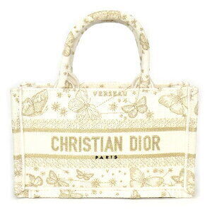 Dior 2way Shoulder Bag Book Tote Gold White Butterfly Zodiac Embroidery